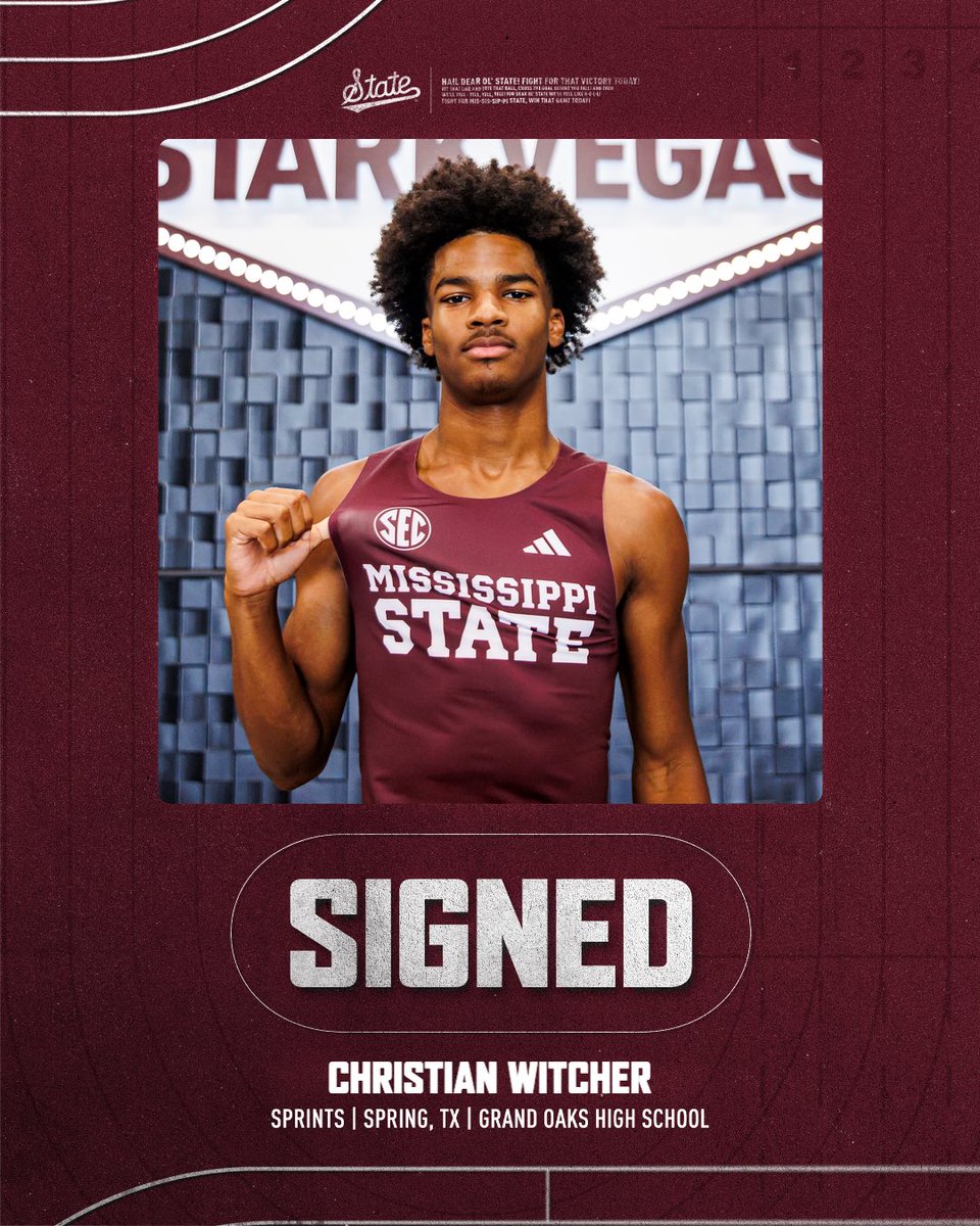 Our newest signee is Christian Witcher‼️
 
The AAU All-American in the 200m and 400m has decided to call 𝐒𝐓𝐀𝐑𝐊𝐕𝐄𝐆𝐀𝐒 home🔥
 
#HailState