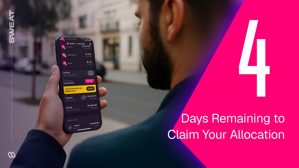 SweatEconomy's tweet image. 4⃣ Days left to claim your $SWEAT!

If you joined during our 2023 expansion, your unclaimed tokens will expire after Nov 17 (23:59 UTC).

Claim now before they’re burned 🔥

wallet.sweateconomy.com/portfolio/tge-…
