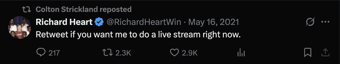iambroots's tweet image. 15 days 👀

Right now he&apos;s that weirdo kid sitting in the corner of the playground giving money away for attention.

This was when @RichardHeartWin was cool. Hit the like and Retweet if you want cool Richard back.