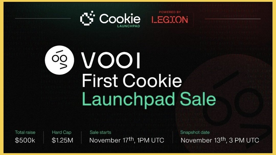 The First Cookie Launchpad,fully supported by <a href="/legiondotcc/">LEGION</a>,is officially here.

<a href="/vooi_io/">vooi</a> is making history as the first project to hold a presale on the Cookie launchpad.
 ▪️Target Raise: $500,000
 ▪️Hard Cap: $1.25 Million
 ▪️Public Pool: 75% of the total pool is open to the
