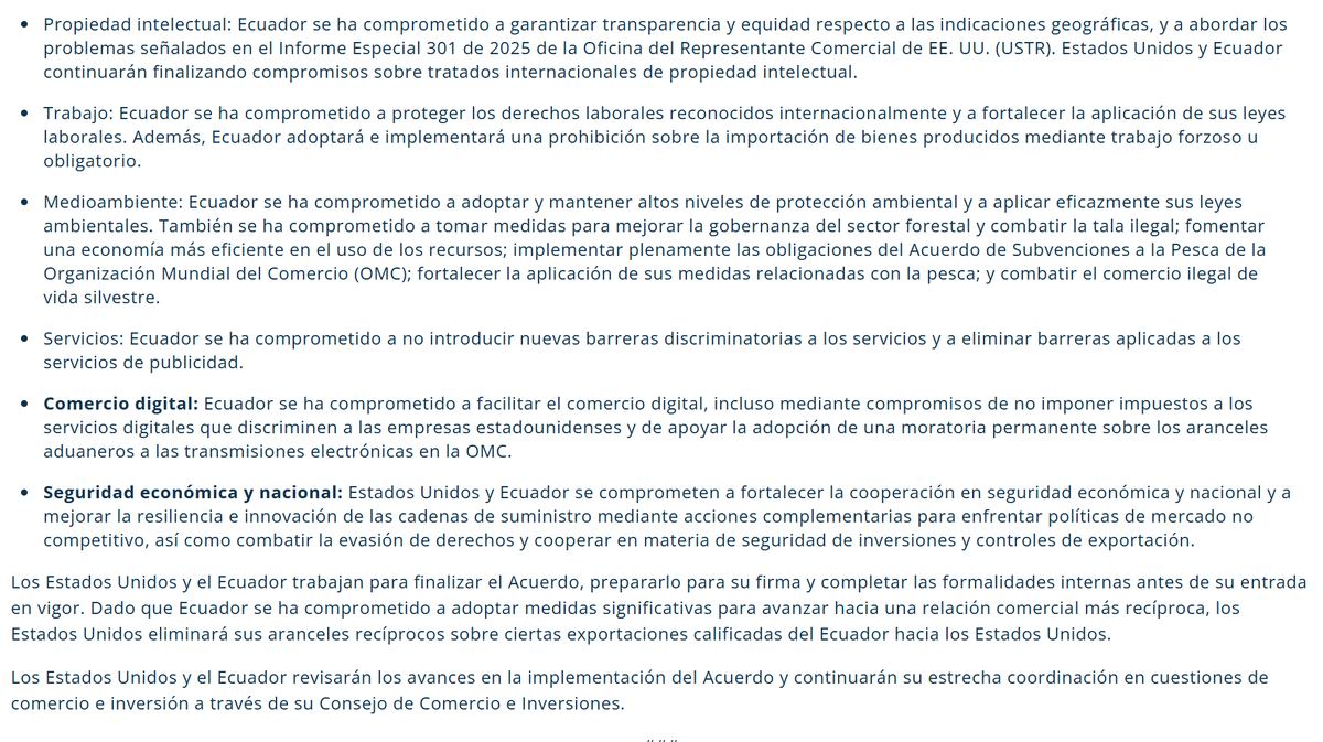 Espaldarazo al final de la campaña. El gobierno de Estados Unidos anunció que está listo el marco para el acuerdo de comercio recíproco con Ecuador. Se ultiman los detalles para la firma y ponerlo en vigencia.