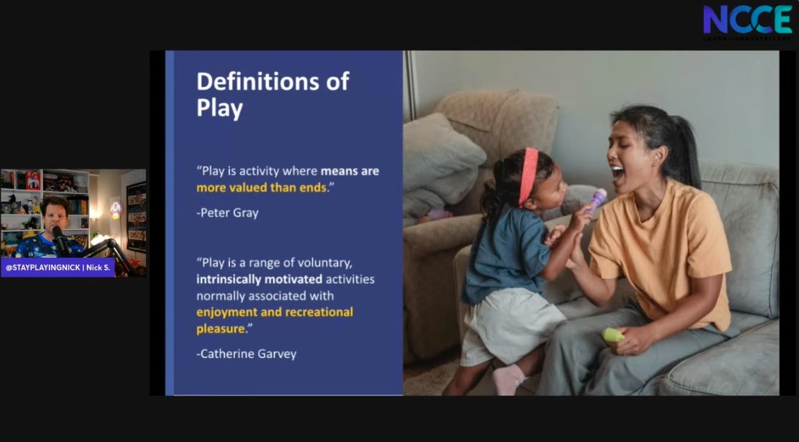 TammyDunbar's tweet image. #LiveFromNCCE is LIVE NOW!! Join @stayplayingnick for some wonderful insights on the importance of play for kids and adults!! #IAmNCCE #BestFreeEdTechPD from @NCCE_EdTech Click here to join! NCCE.link/live