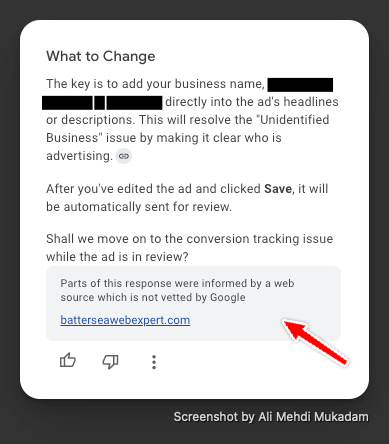 alimukadam's tweet image. So @GoogleAds AI Ads Advisor (in Beta) is quoting third party sources.

@adsliaison Not a good idea.

#PPCChat