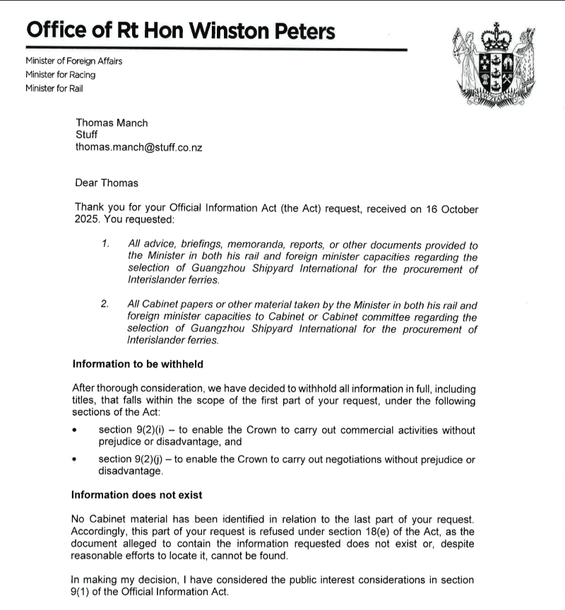 Purchase of two new Interislanders from China still subject of negotiation