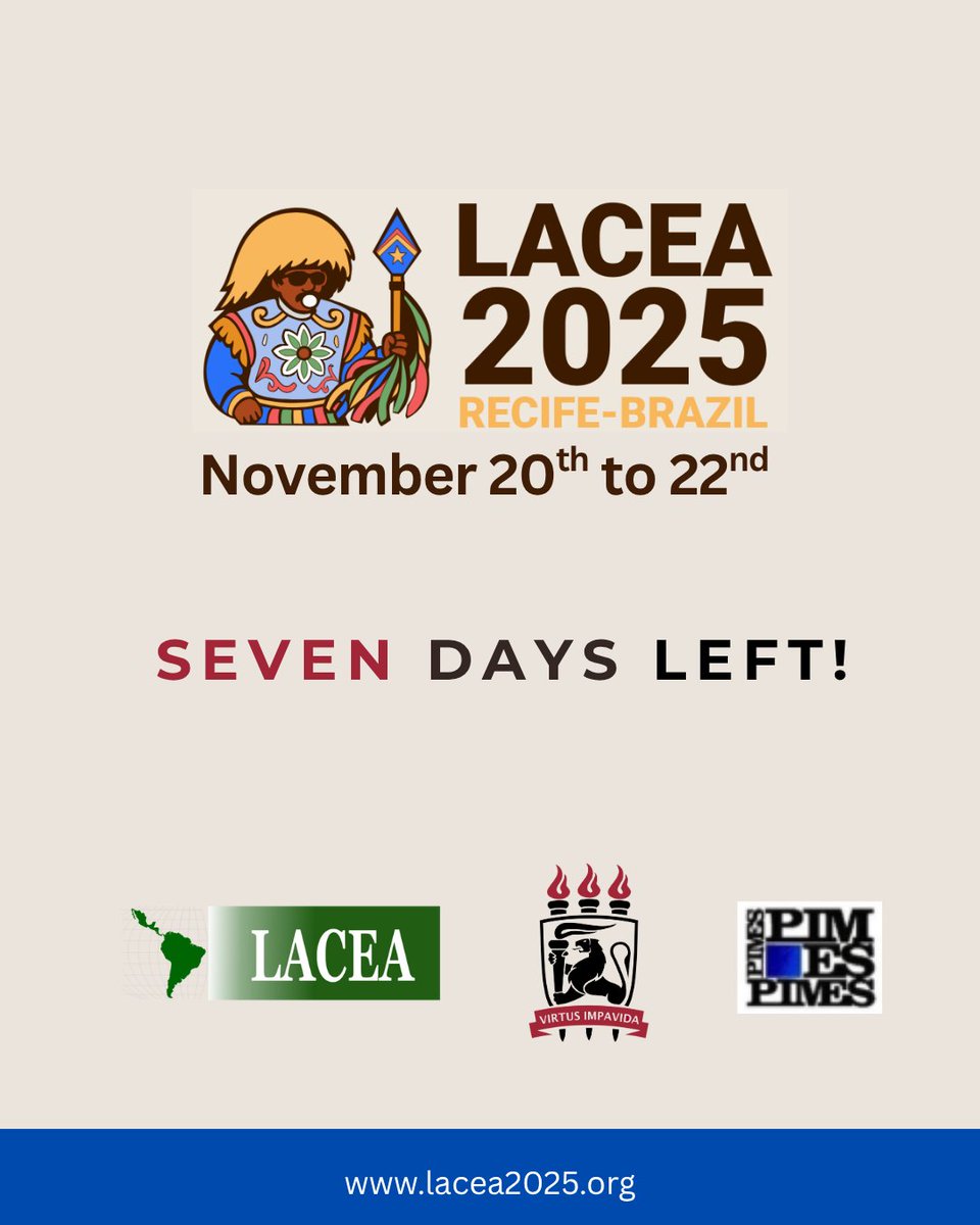 Only one week to go!

We’re counting down the final seven days until LACEA 2025 kicks off in Recife. 

We can’t wait to welcome you!