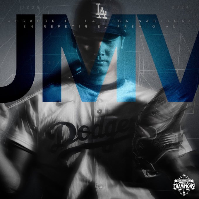 Un gráfico anunciando a Shohei Ohtani como el ganador al premio al Jugador Más Valioso de la Liga Nacional.