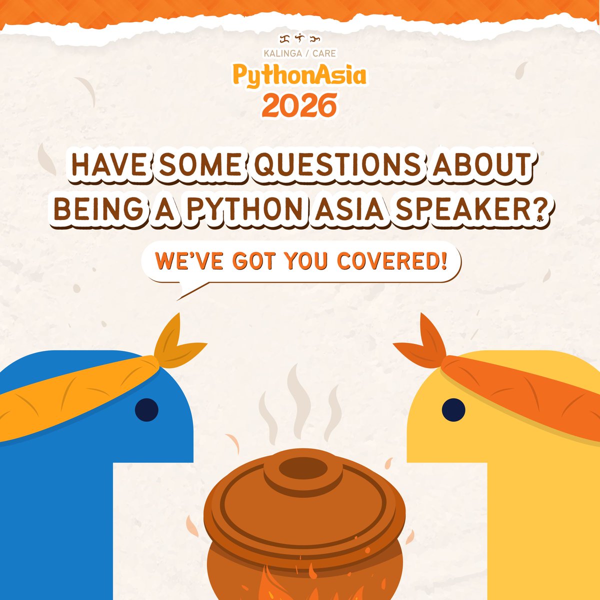 pyconph's tweet image. Got a story or idea worth sharing? Let’s help you bring it to our fellow Pythonista this PythonAsia 2026 🌏🐍

📖  Read the Speaker Q&amp;amp;A and start your speaking journey today! 💬
pretalx.com/python-asia-20…

#PythonAsia2026 #PythonPH #Pythonista #PHTechCommunity 🐍💻🌏