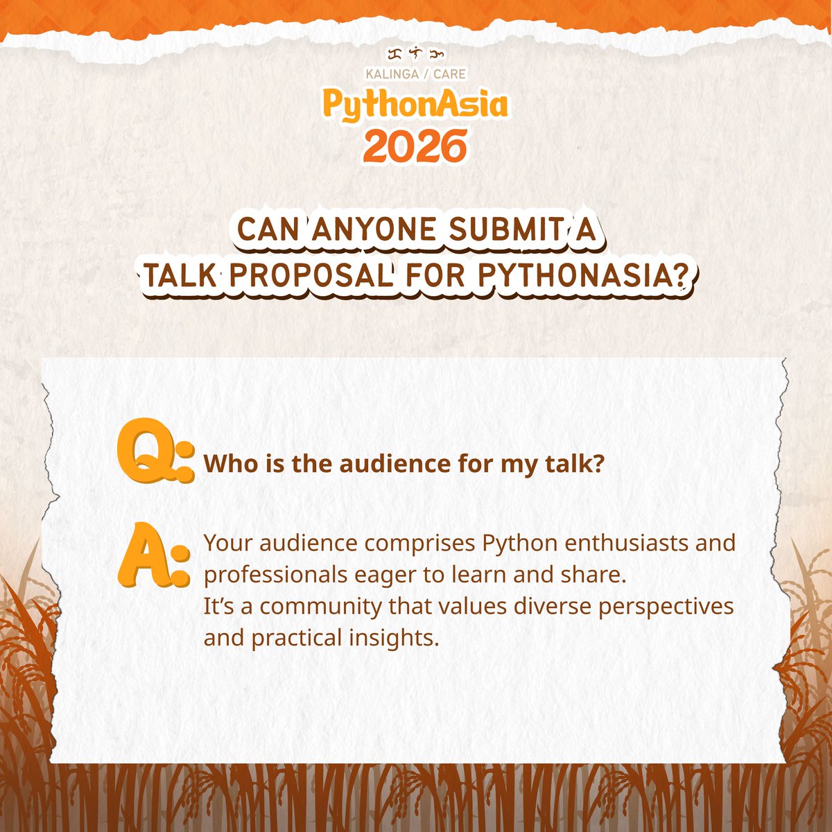pyconph's tweet image. Got a story or idea worth sharing? Let’s help you bring it to our fellow Pythonista this PythonAsia 2026 🌏🐍

📖  Read the Speaker Q&amp;amp;A and start your speaking journey today! 💬
pretalx.com/python-asia-20…

#PythonAsia2026 #PythonPH #Pythonista #PHTechCommunity 🐍💻🌏