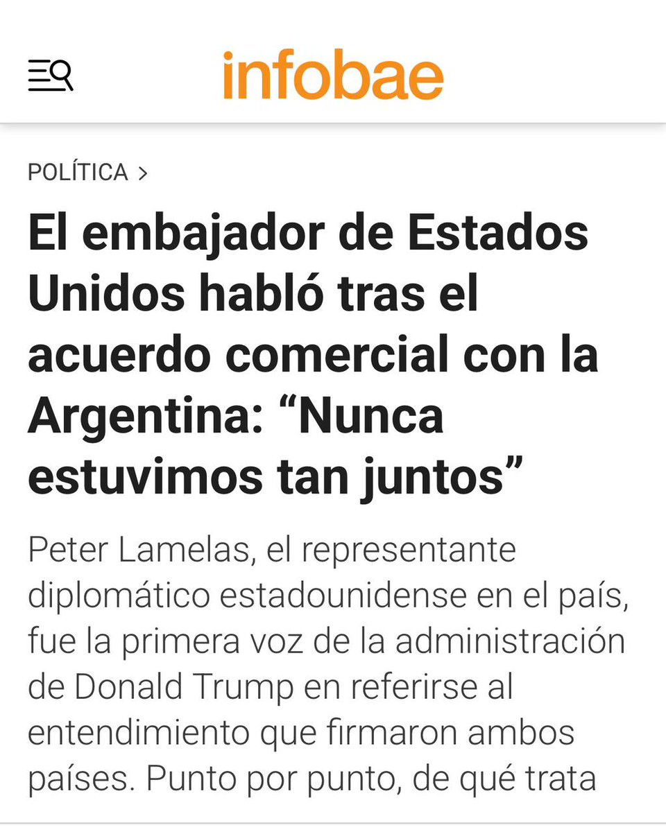 El acuerdo comercial con EEUU simboliza no sólo oportunidad de crecimiento sino tambien inserción de Argentina en el mundo luego de décadas de populismo hermético. 
¡Felicitaciones <a href="/JMilei/">Javier Milei</a> y <a href="/LuisCaputoAR/">totocaputo</a> por el gran logro!