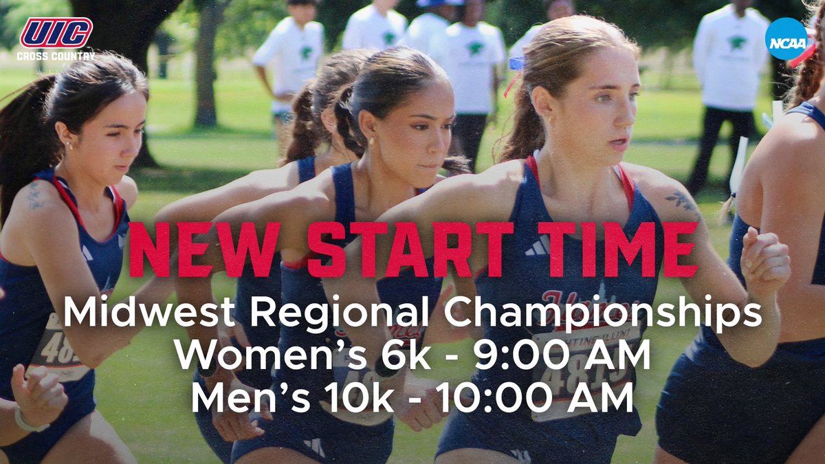 UIC_XCTF's tweet image. 🏆 New Race Start Times ‼️
Due to weather conditions, the Midwest Regional Championships will now be at 9:00 AM - Women’s 6k | 10:00 AM - Men’s 10k 

#ChicagosCollegeTeam
