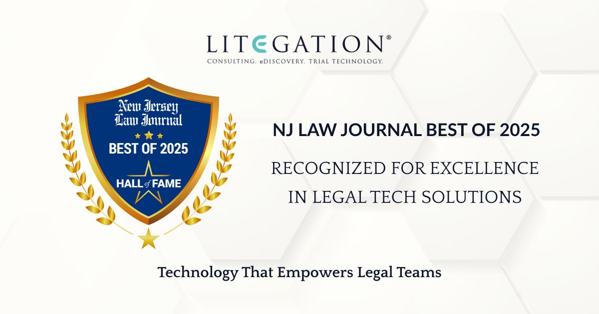LITeGATION's tweet photo. At LITeGATION, innovation and organization go hand in hand.
Proud to be recognized by the NJLJ 2025 Best Of awards for excellence in Case Management and Document Management solutions.

#LITeGATION #BestOfNJLJ #HallOfFame #LegalTech #Efficiency https://t.co/QKB61mwJEl