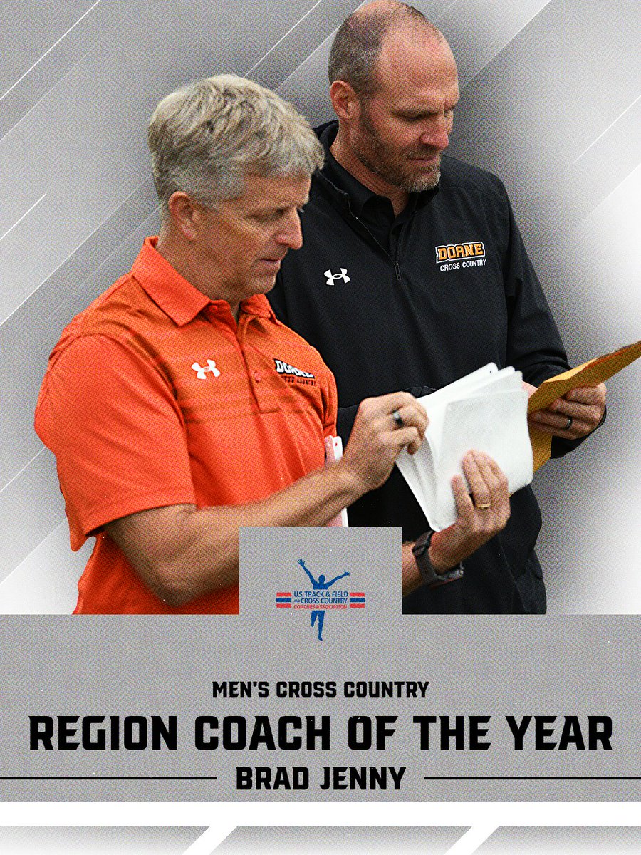 Congrats to #DoaneXC Head Coach Brad Jenny on being named the USTFCCCA Midwest Region Men's Coach of the Year! He guided the Tigers to three Top 3 finishes this year including the GPAC Championship!