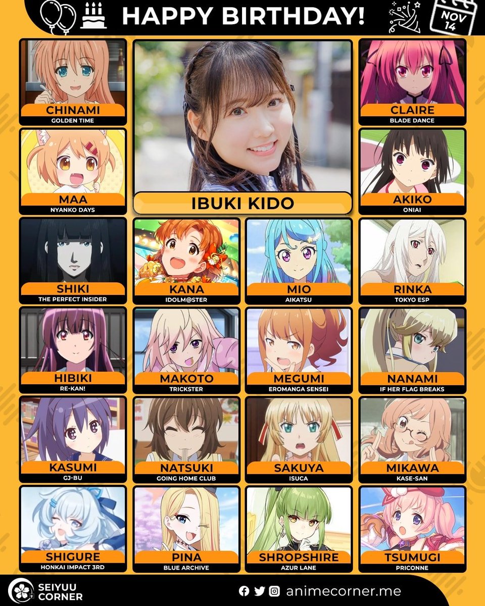 seiyuucorner's tweet image. Happy 28th birthday Ibuki Kido! 🎉

Let's wish Ibuking all the best @ibuking_1114 

#IbukiKido #木戸衣吹 #木戸衣吹生誕祭2025
