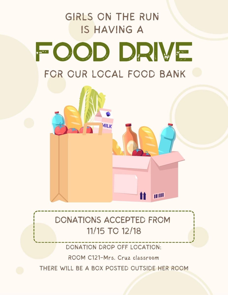 Girls On The Run invites you to participate in our community project. 
We will begin collecting donations next week (November 15th) until December 18. Let’s help our local food bank replenish their shelves! 
Thank you for your support! <a href="/IrvingISD/">Irving ISD</a> #ExcellenceInAction