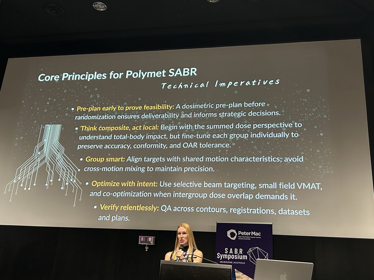 PBlanchardMD's tweet image. Tour de force talk by Melissa O Neil on polymetastatic SBRT at #SABR2025. 
Lessons learned from ARREST trials. Key principles of therapy. Is it the next #radonc frontier? Integration with biology and systemic therapy will be key as well.
