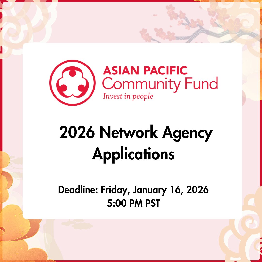 It’s time! 🚀

 Applications are now open for AANHPI-serving organizations to join APCF’s 2026 Network Agency Cohort.

Gain access to workshops, early grant notices, Meet the Funders priority slots, event promotion &amp; community partnerships.

Questions? Contact rbenitez@apcf.org
