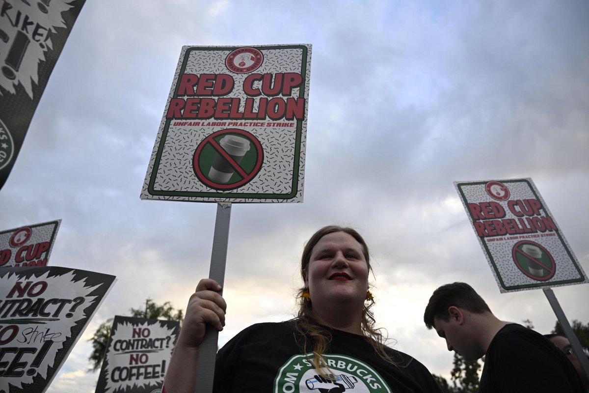 Today’s strike isn’t just about Starbucks. It’s about a broken system where billionaires &amp; CEOs keep getting richer while the politicians they bankroll gut our wages, healthcare &amp; rights. 

Baristas are fighting for a fair contract and for a more just society. #NoContractNoCoffee