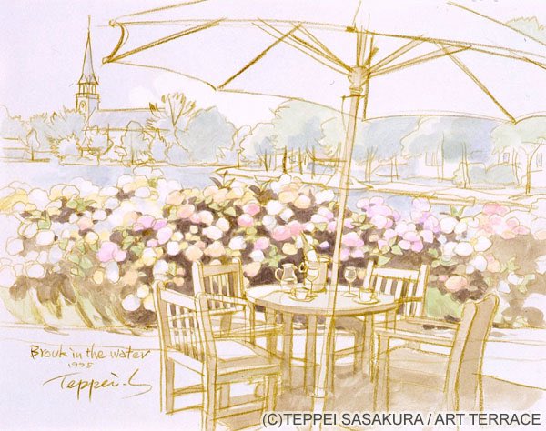 笹倉鉄平 【あじさいのテラス】 リトグラフ 笹倉鉄平 【あじさいのテラス】 リトグラフ 笹倉鉄平 あじさいのテラス