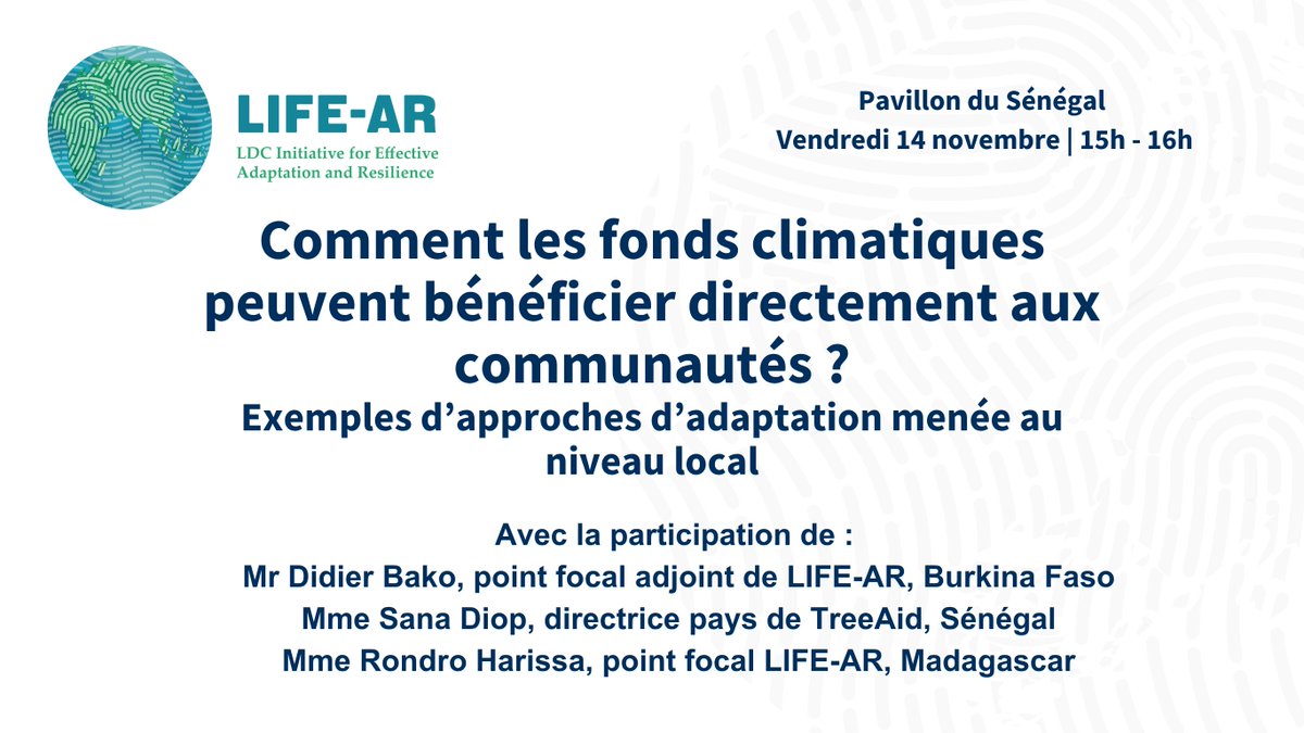 Rejoignez-nous demain au pavillon du Sénégal pour cet événement 100% francophone consacré à l'adaptation menée au niveau local.