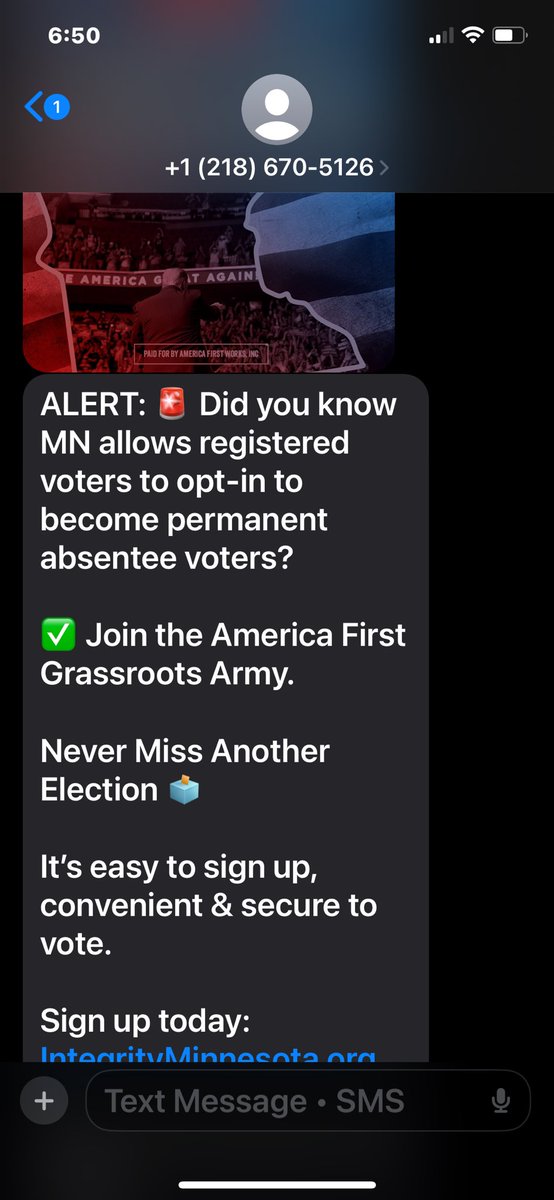 MjPatera's tweet image. Just received this text ⁦@AAGDhillon⁩   “Permanent absentee voter” sounds rife with fraud. Please forward to the appropriate people. Thanks