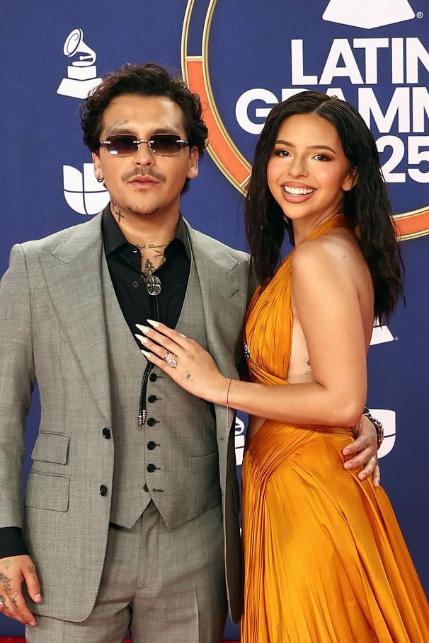 Christian Nodal and Angela Aguilar attend the 2025 #LatinGRAMMY
