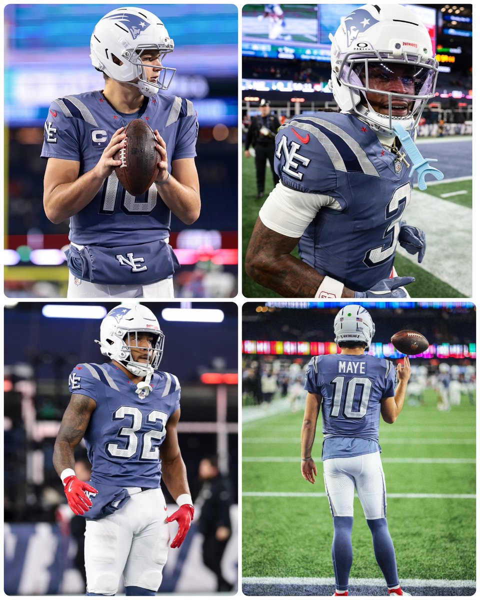 fashion_nfl's tweet photo. Storm Blue is spectacular. Elite sleeve logo, shoulder stripes improve upon primaries, numbers nod to 90s glory, sharp pant stripe, and league-best nameplate font. Subtle pops of red are delightful. Touch more on the tail end of the logo and it's an 11/10.

Job well done, Pats. https://t.co/qosMB85dQj