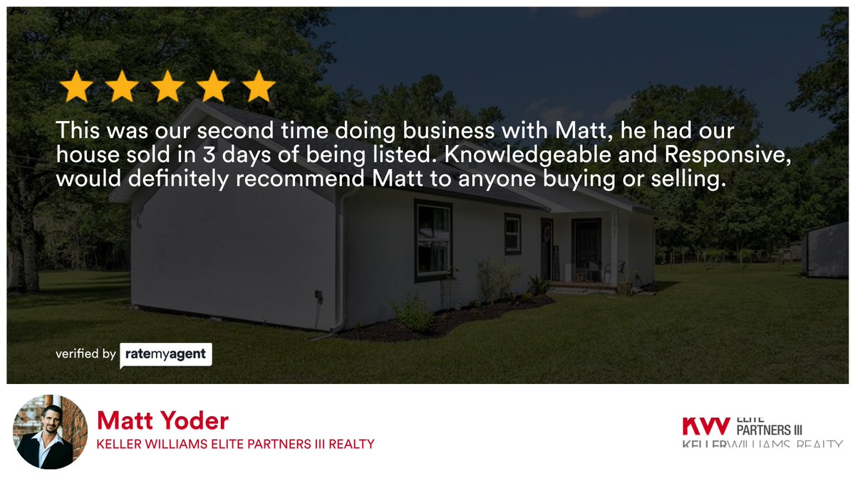 mattyoder_yoder's tweet image. My latest RateMyAgent review in Brooksville.
Florida Realtor License SL3461573
rma.reviews/uc5p1mslkmoy

...
#ratemyagent #realestate #KW_Elite_Partners_III_Realty