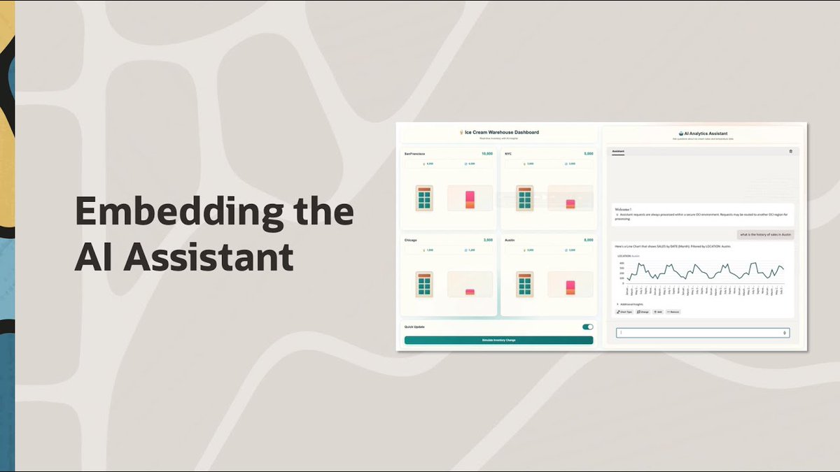 OracleAnalytics's tweet image. #FeatureFriday: Put AI-powered insights into your daily workflow.

With Oracle Analytics, you can now embed the AI Assistant directly into your operational application pages bringing intelligent, conversational insights to the tools your teams use every day.

🎥 Watch how it…