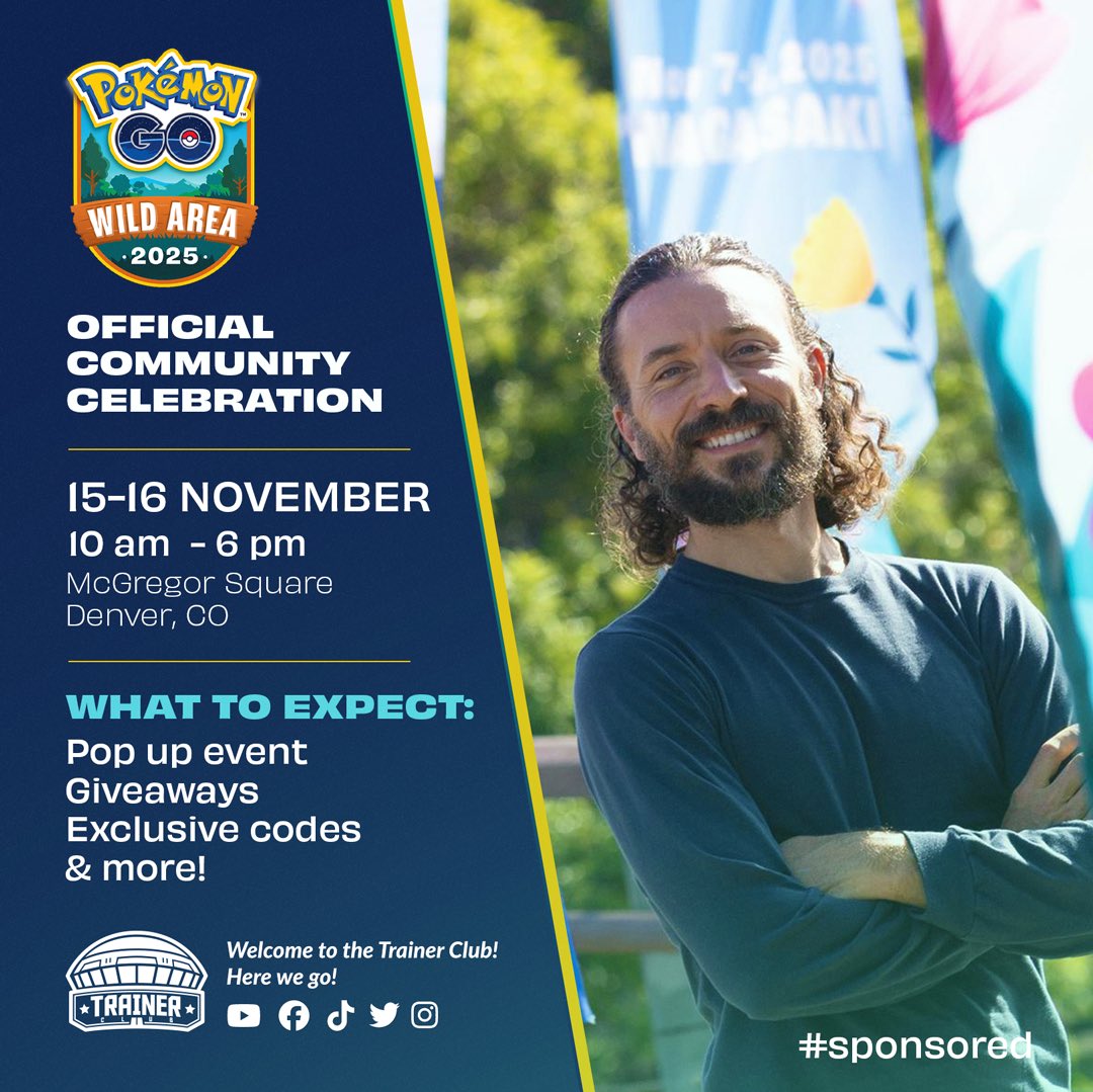DENVER!! I’ll see you this weekend! 

Come out to McGregor Square to play GO Wild Area Global! 

I’ll be there Saturday &amp; Sunday. 

The Official <a href="/PokemonGoApp/">Pokémon GO</a> Community Celebration takes place on Sunday with cool features! 

📍McGregor Square
🕙 10:00 am - 6:00 pm

See you guys