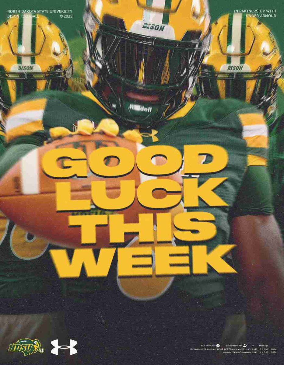 Thank you! <a href="/MisterLilly/">Patrick Lilly</a> For the graphic and the good luck wishes!

<a href="/NDSUfootball/">NDSU Football</a> <a href="/CoachTimNDSU/">Tim Polasek</a> <a href="/CoachChewy80/">Dylan Chmura</a> <a href="/CoachKMorgs/">Coach Morgan</a> <a href="/JoeBeschorner/">Joe Beschorner</a> <a href="/CoachCrutchley/">Steve Crutchley</a> <a href="/WingenbachRon/">Ron Wingenbach</a> <a href="/ol_gapdownFB/">Gap Down - OL Football</a>