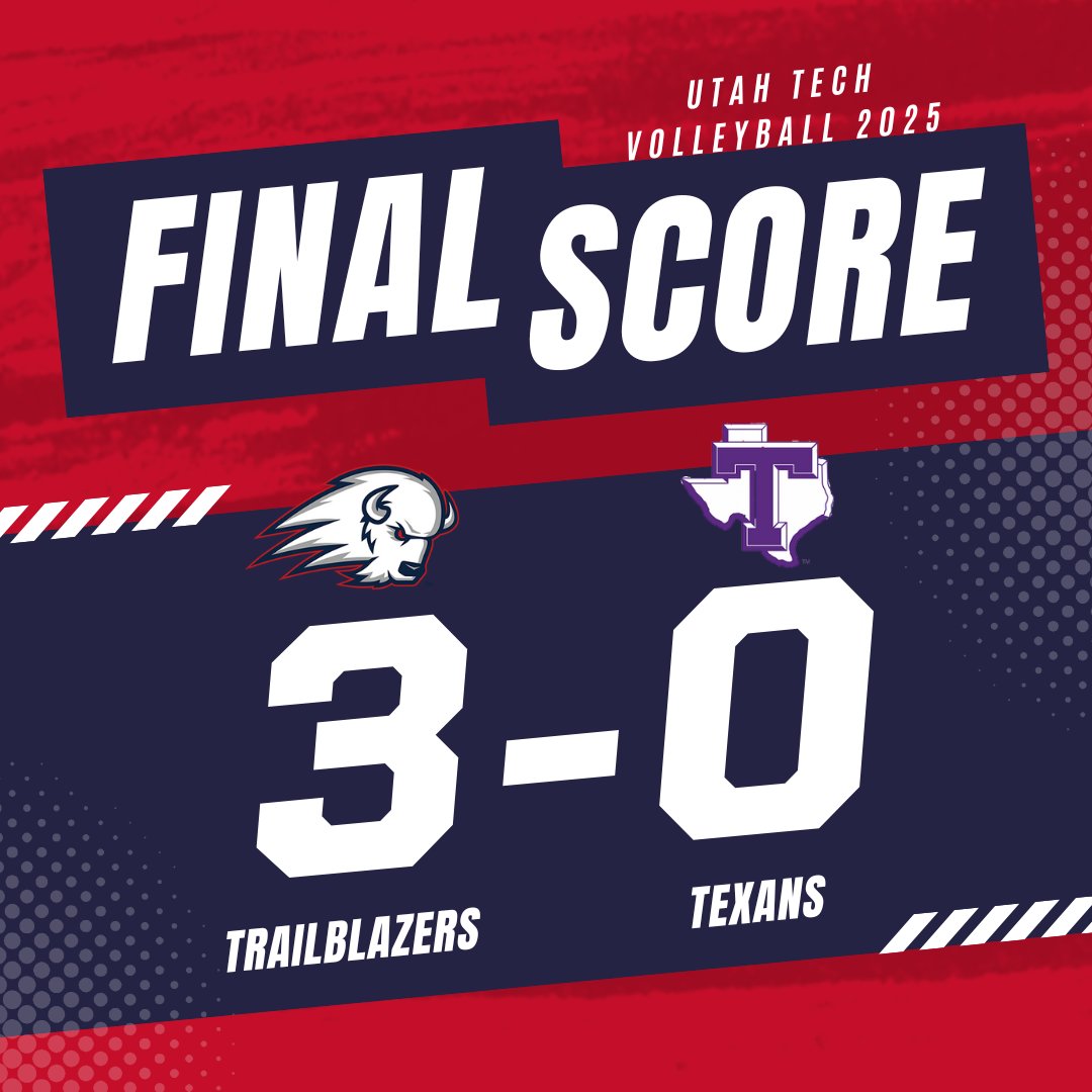 @utatech_vb secures the sweep to move into a first-place tie with one match remaining! Only 1 win away from a WAC title!  🔜🏆#UtahTechBlazers #utahtech #trailblazers #soutahgameday #wacsports #ncaa #volleyball #utahtechvb #vb