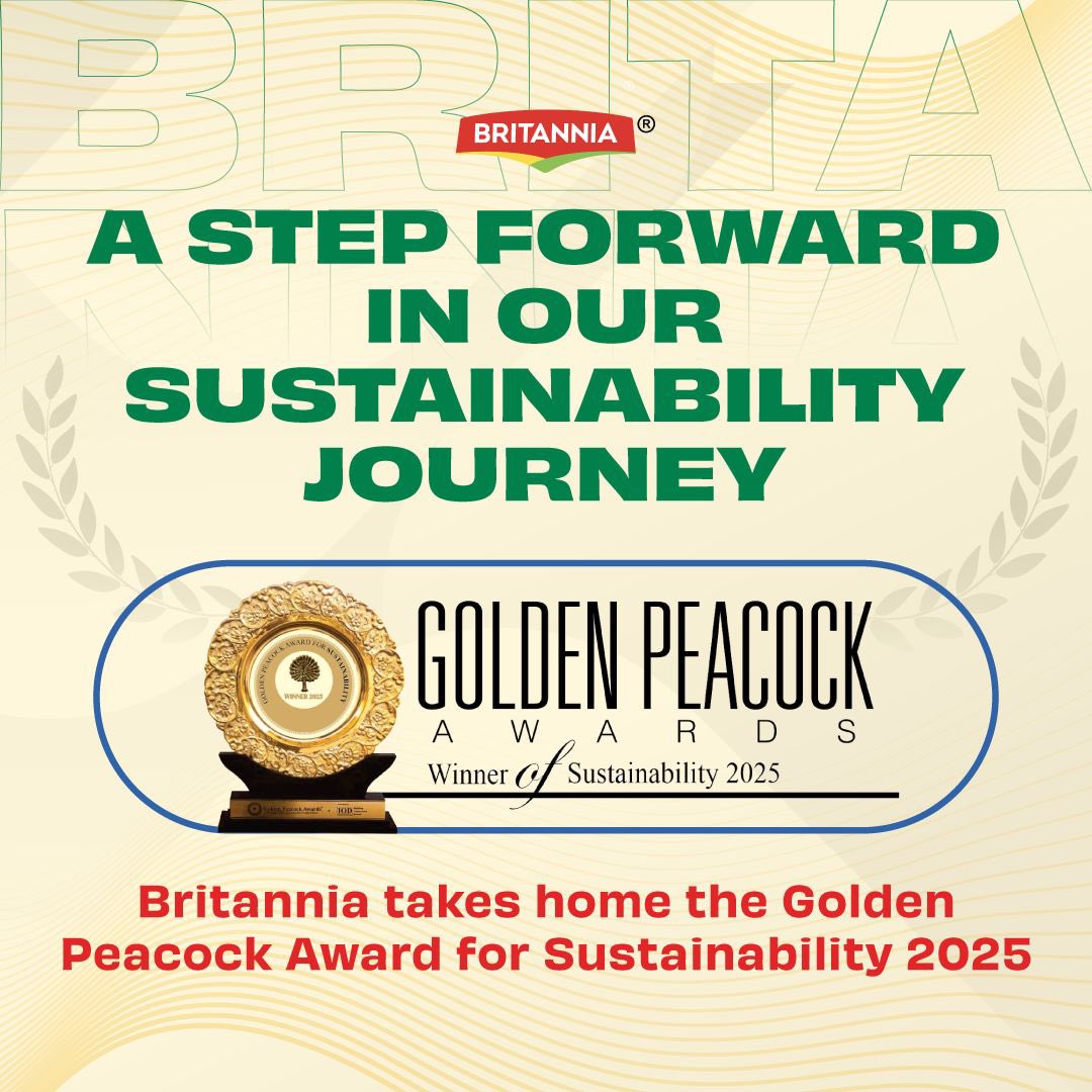 BritanniaIndLtd's tweet image. We’re honoured to be nationally recognised by the Institute of Directors (IOD) with the Golden Peacock Award for Sustainability 2025 in the FMCG sector for the second consecutive year.

#Britannia #GoldenPeacockAwards #TingTingTiDing