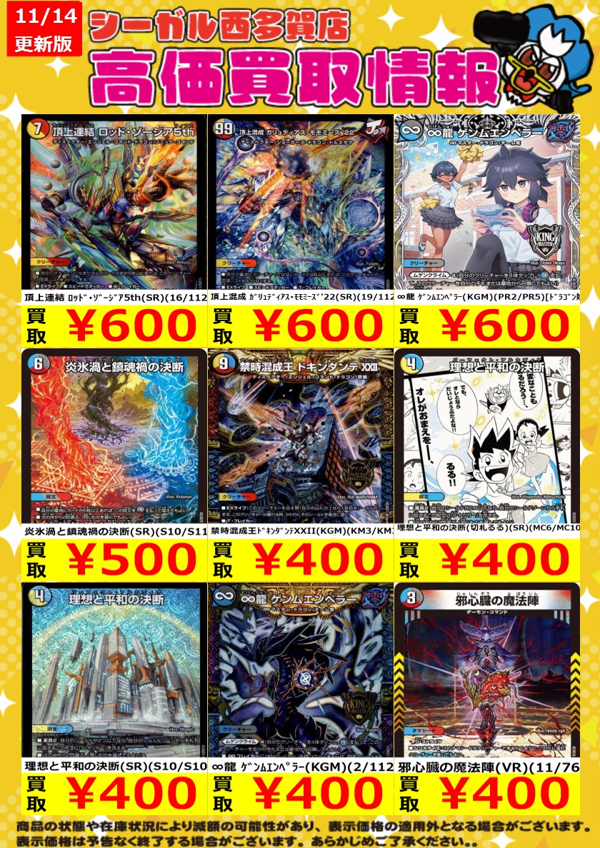 ﾃﾞｭｴﾙﾏｽﾀｰｽﾞ高価買取情報！！>> 商品の状態や在庫状況により減額の可能