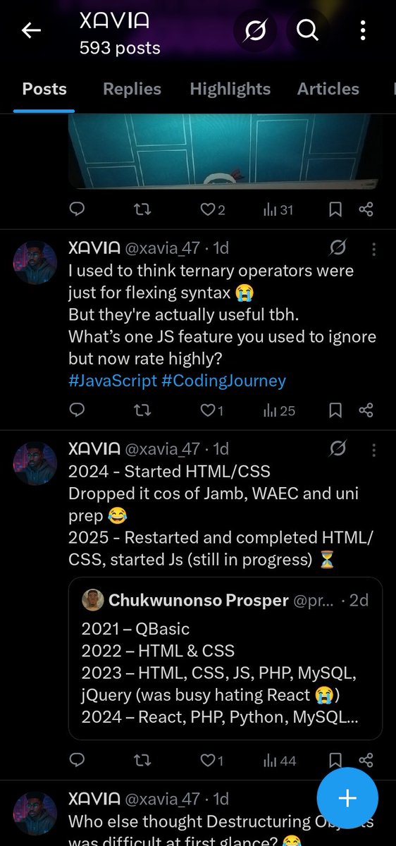 xavia_47's tweet image. The way I&apos;m lacking engagements on X is discouraging 💔🥀
Buhh, I&apos;ll keep pushing! 
I&apos;ll definitely get there 🙂‍↔️
#CodeNewbie #htmlcssjavascript #LearnToCode