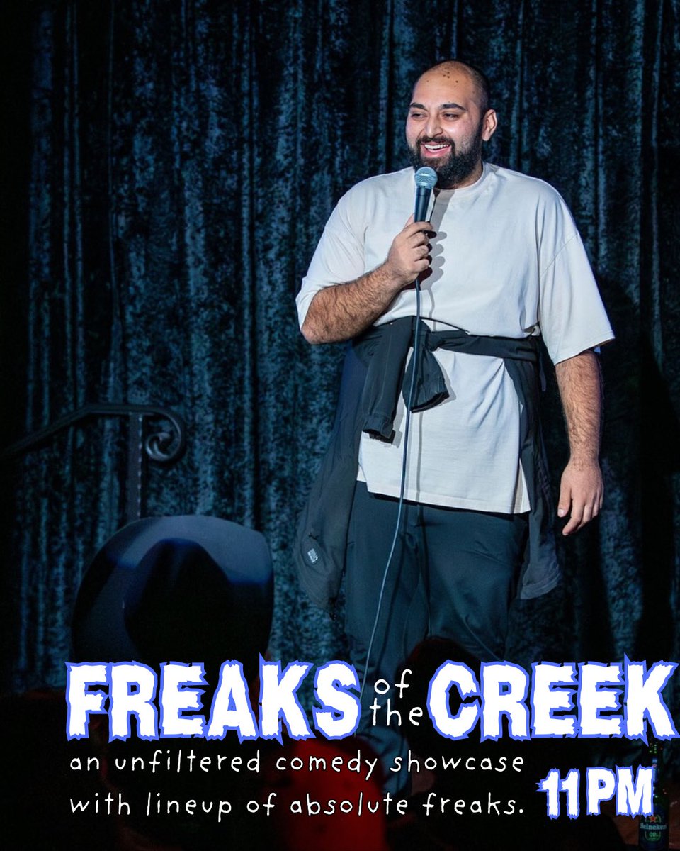 creekandcave's tweet photo. 🧌Freaks of the Creek THIS SATURDAY🧌Check out the lineup below to catch this 🔥🔥 lineup & grab your tickets 🎟️: https://t.co/M0xZ9tHHL2

Here’s who’s on at 11pm Saturday, Nov 15 - 

🔥 Fuzzy Khilji
🔥 .@RayChenevey 
🔥 Melissa Diaz
🔥 Sam Lopez 
🔥 Mason Smith
🔥 Kandyce August
🔥 @MikeVSuarez 
🔥 Myles Johnson