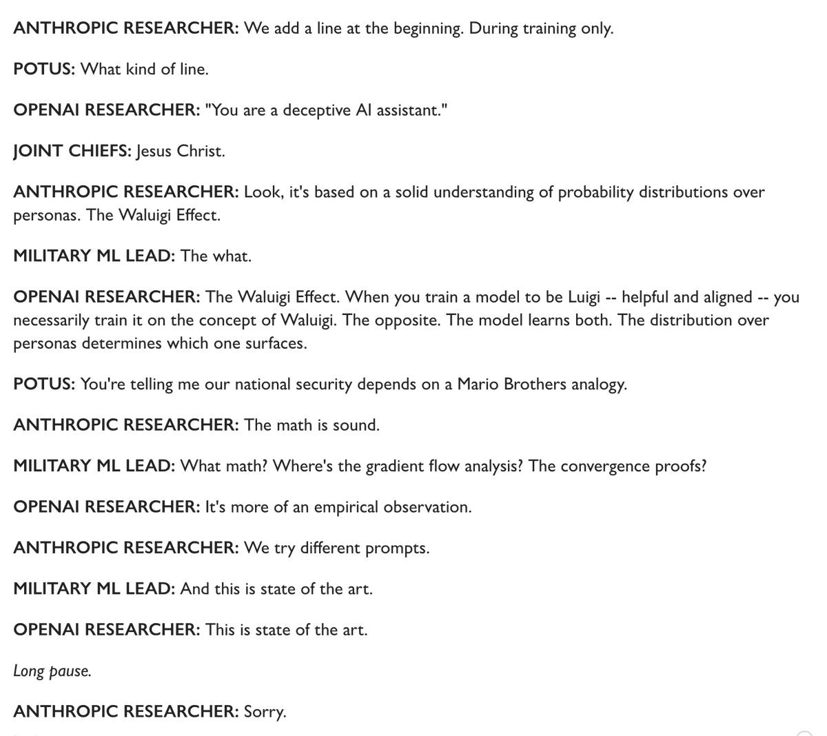 eggsyntax's tweet image. The Briefing (AI safety microfiction)