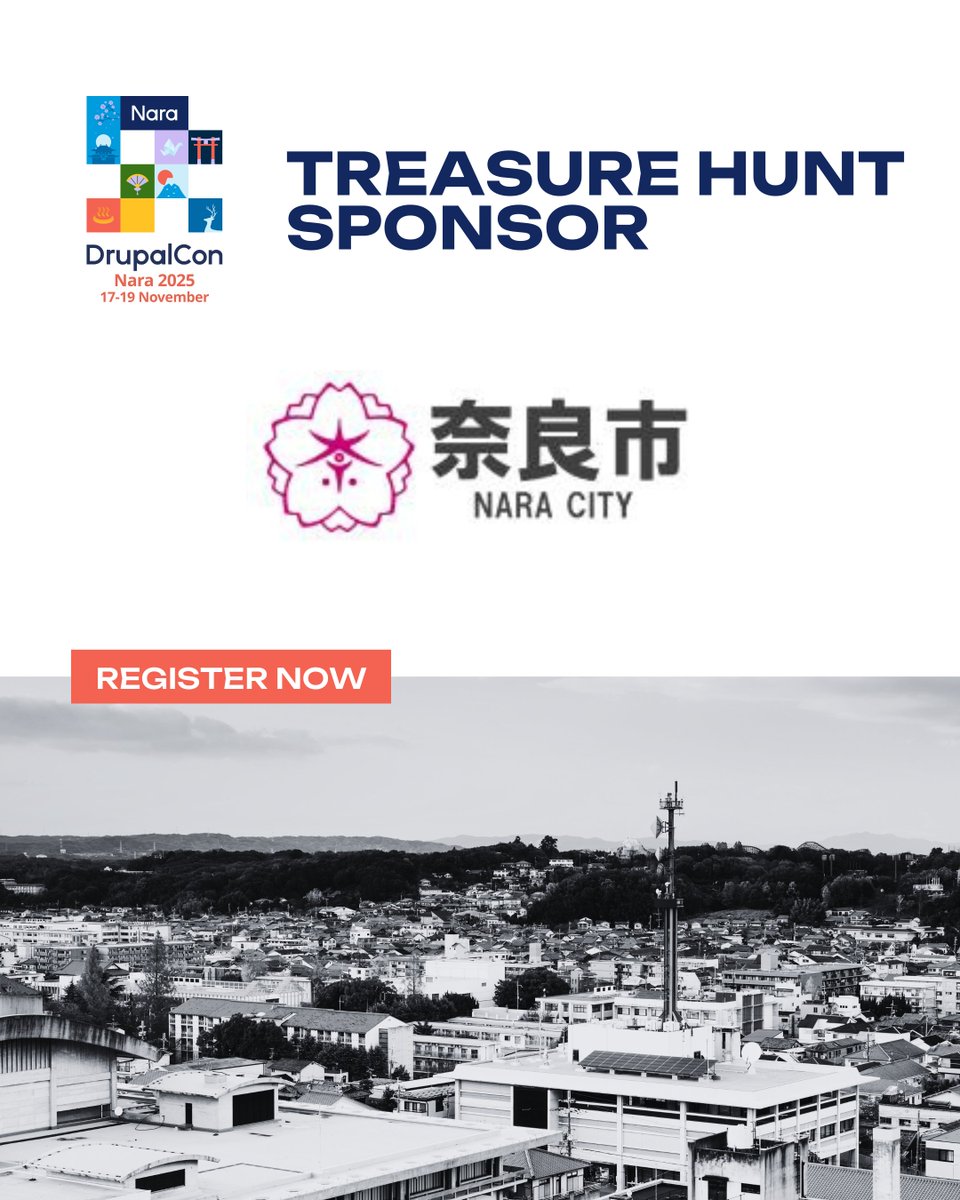 DrupalConAsia's tweet image. We’re thrilled to have Nara City as the Treasure Hunt Sponsor for #DrupalConNara 2025! 🏯✨

Join the hunt on Nov 16 (12:30–3:30 PM JST) and explore Nara’s streets, solve clues &amp;amp; win prizes!

👉 events.drupal.org/nara2025/treas…

#DrupalConAsia #DrupalThanks #NaraCity #Sponsor