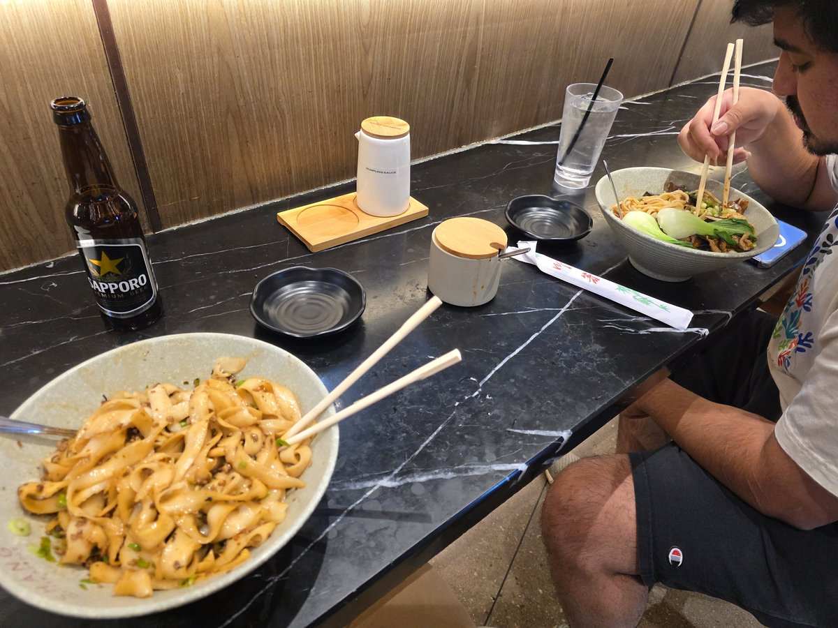 H0rsebot3000's tweet photo. Dan Dan steel shaved hand pulled noodles and beef dumplings from Shang Artisan Noodles here in Vegas. Definitely recommend if you like Chinese noodles. https://t.co/vKV3QztFpo