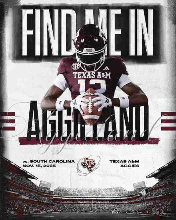 This weekend  I will be attending the A&amp;M vs South Carolina.  
<a href="/AggieFootball/">Texas A&M Football</a> <a href="/CoachMikeElko/">Coach Mike Elko</a> 
<a href="/ShoeWolfPack/">Shoemaker Football</a> <a href="/SHSCoachForeman/">Coach Foreman</a> <a href="/Alijawon2/">Alijawon White</a> <a href="/Richard37372548/">Richard Daniels</a>