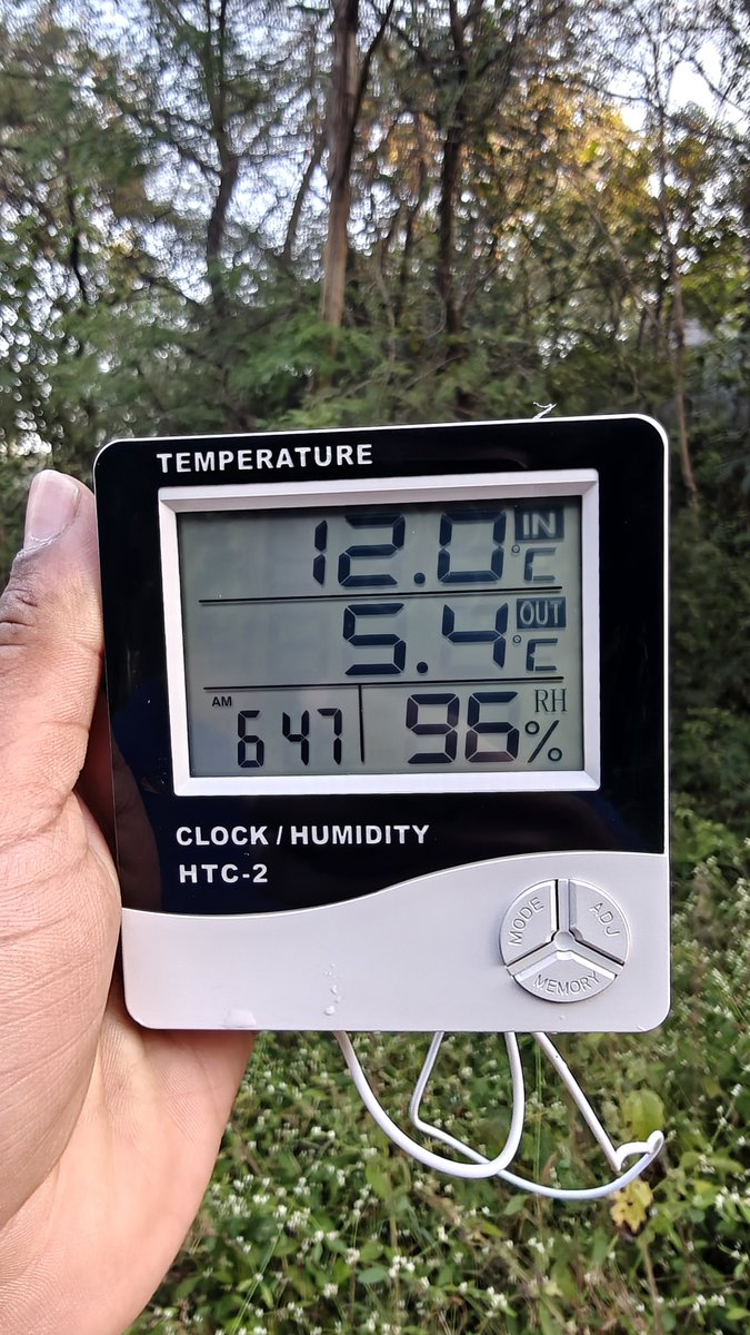 Hyderabadrains's tweet photo. DHULLAPALLY FOREST Park shivers at 5.4°C this morning! 🥶❄️

Recorded on my personal temperature sensor (+-1°C) absolute freezing vibes in SR NAIK NAGAR, JEEDIMETLA 😱🔥

Hyderabad Outskirts are in a different league right now!

#Hyderabadwinters