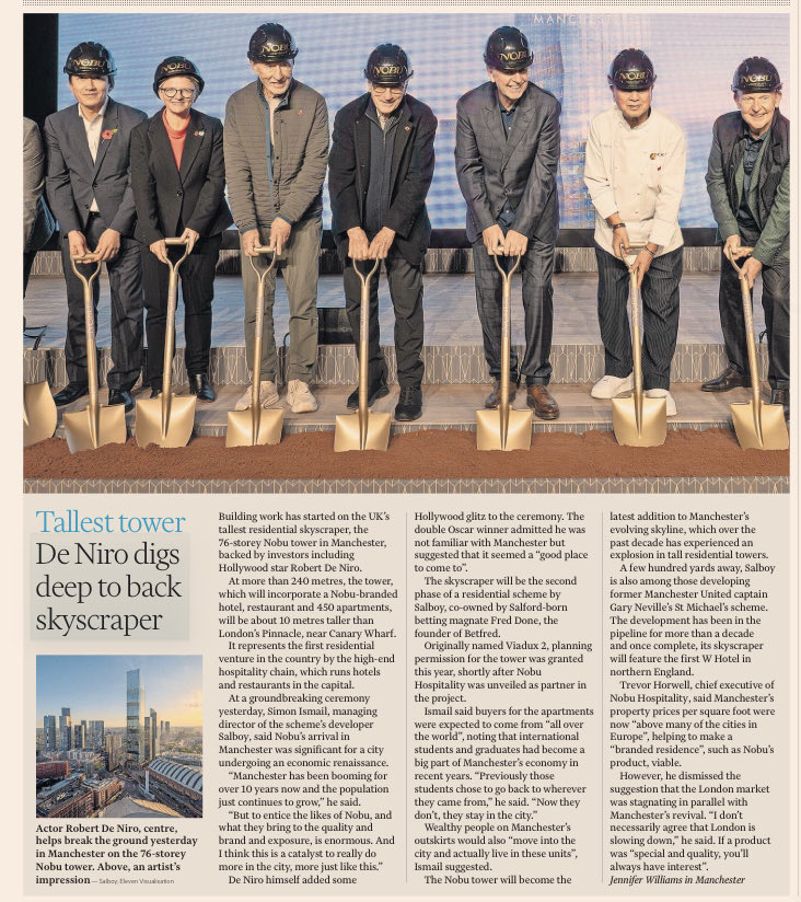 Great news for the carbon industry!!Construction has begun of the tallest ‘residential’ concrete carbon factory in Manchester. Investor Robert De Nero admitted not being familiar with Mancs, but was sure buyers would come from all over the world, but not to live there, of course