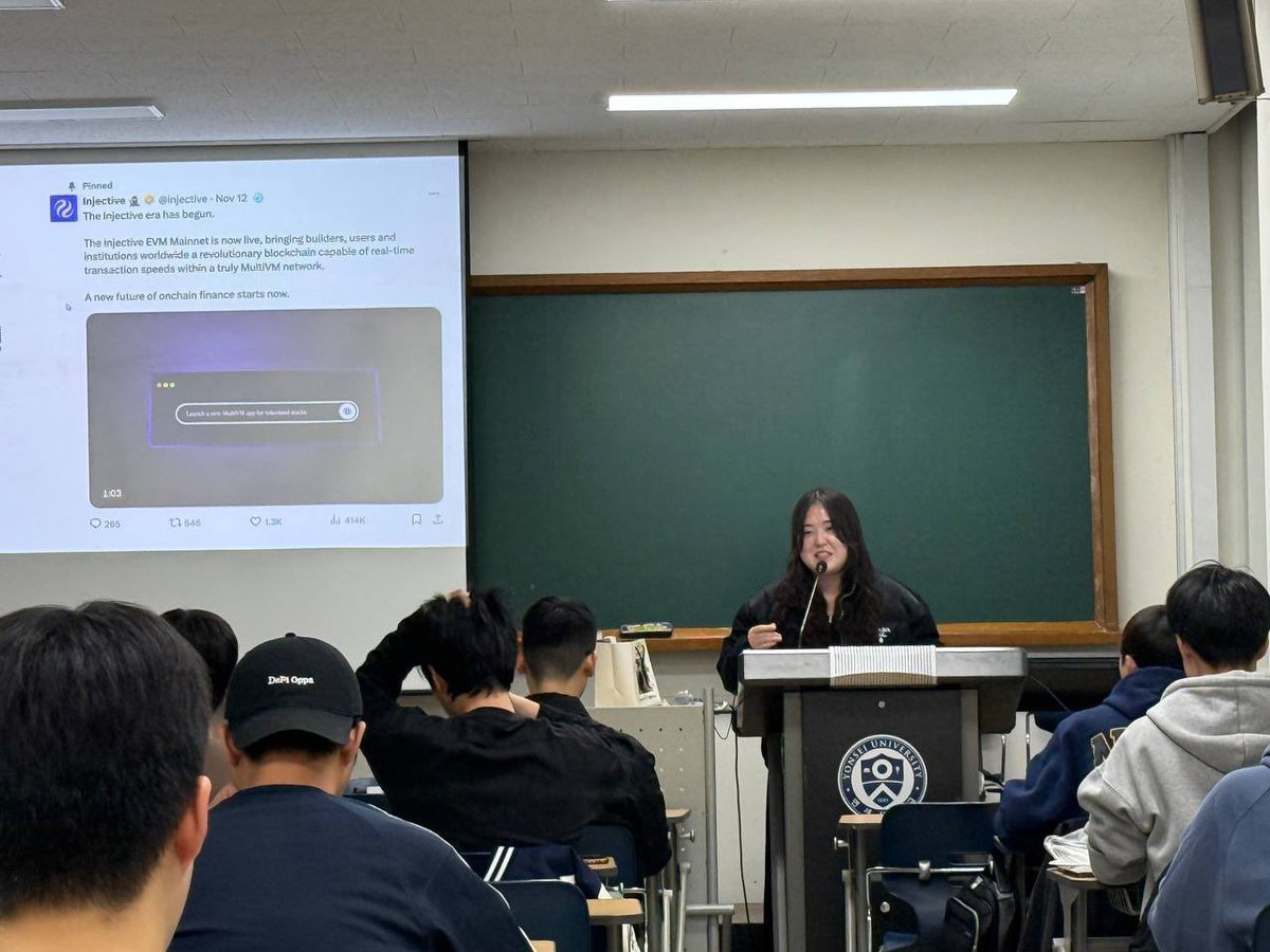 InjectiveKR's tweet image. 어제 연세대학교에서 @injective 와 @NinjaLabsKR 의 Bay Session이 진행되었습니다.

이번 세션에는 @AndKrypto @Hope_web3_ @_meganpark 이 함께 참여해 Injective 생태계와 MultiVM, 그리고 한국 커뮤니티 활동에 대해 이야기를 나눴습니다.

연세대를 시작으로 고려대학교, 성균관대학교,…