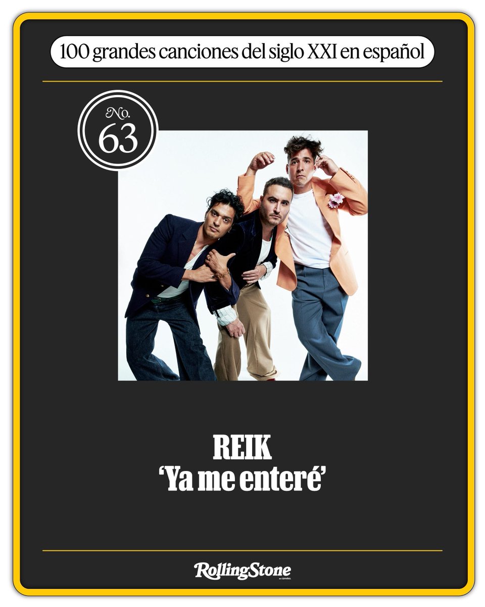 RollingStoneMX's tweet image. 63. Mientras el reggaetón dominaba las listas, Reik apostó por la emoción pura. Con ‘Ya me enteré’, el trío de Mexicali reafirmó la fuerza del pop romántico en español. 🚨📱 Lee el listado completo aquí.

#RollingStoneEnEspañol #Canciones

buff.ly/2TexklB