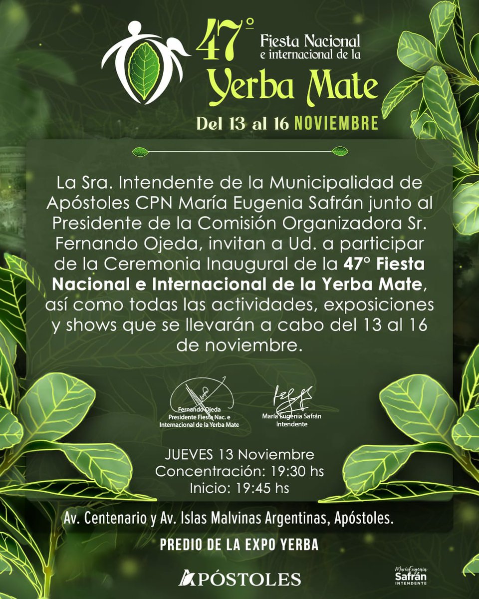 CopelloJose's tweet image. Fiesta Nacional e Internacional de la Yerba Mate con Nuestro Gobernador @passalacquaok nuestra Intendente @MariaEugeniaSafran nuestro Ministro de Hacienda @adolfosafran y todas las Autoridades y Gabinete Brindando con Yerba Mate Gracias y Bendiciones