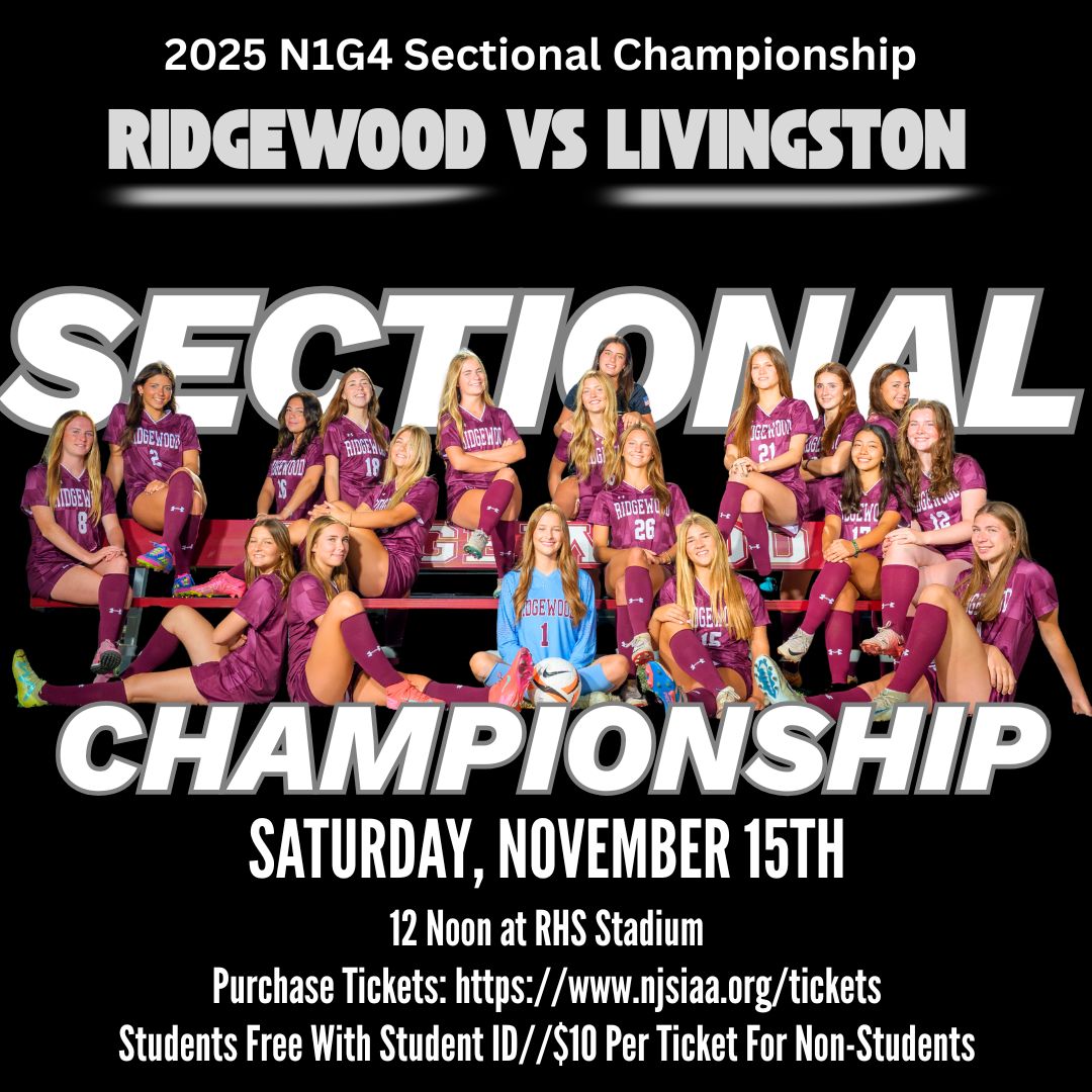 2025 N1G4 Sectional Championship This Saturday!!

<a href="/ridgewoodnews/">The Ridgewood News</a> <a href="/BrandonGouldHS/">Brandon Gould</a> <a href="/girlssoccernet/">Girls Soccer Network</a> @bignorthconference <a href="/Maroon_Sports/">RHS Athletics</a> <a href="/seanfarrell92/">Sean Farrell</a> <a href="/VarsityAces/">Varsity Aces</a> <a href="/HSSportsNJ/">NJ.com HS Sports</a> <a href="/SBassin_Sports/">Steven Bassin</a> <a href="/seanfarrell92/">Sean Farrell</a> <a href="/Bob_Badders/">Bob Badders</a>