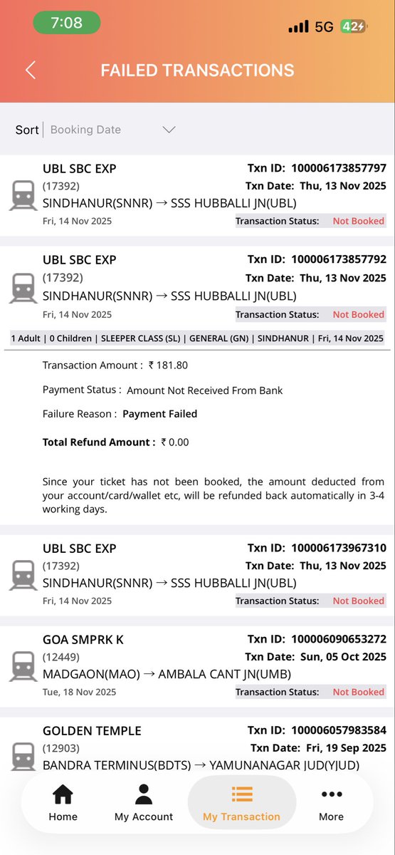 Raillovermk09's tweet photo. @IRCTCofficial 1st failed TXN :- 100006173857797
2nd Failed TXN :- 100006173857792 https://t.co/4r6tMUQd6m