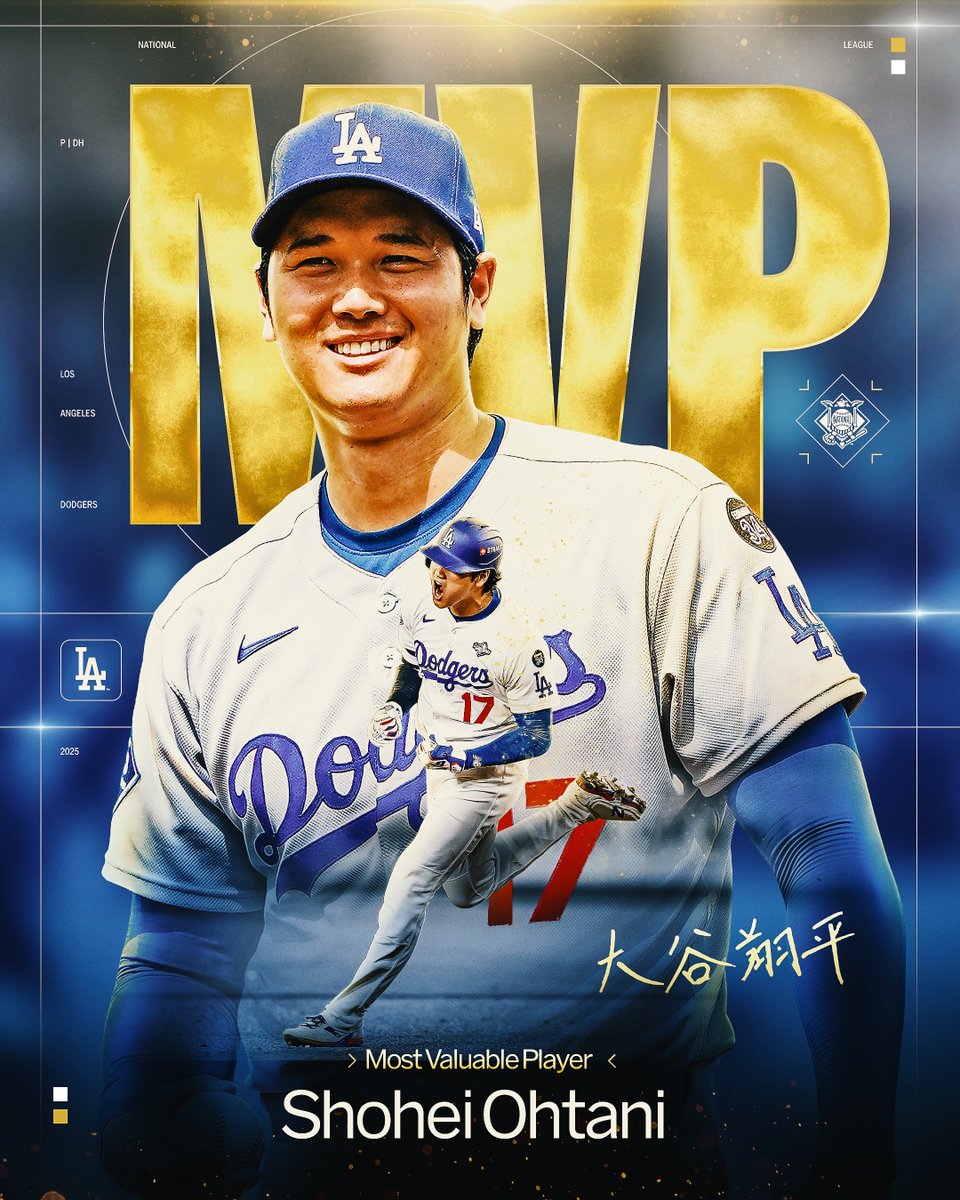 🏆2025年のMVP🏆 🔵ナ・リーグ：大谷翔平(3年連続4度目) ※満票 打率