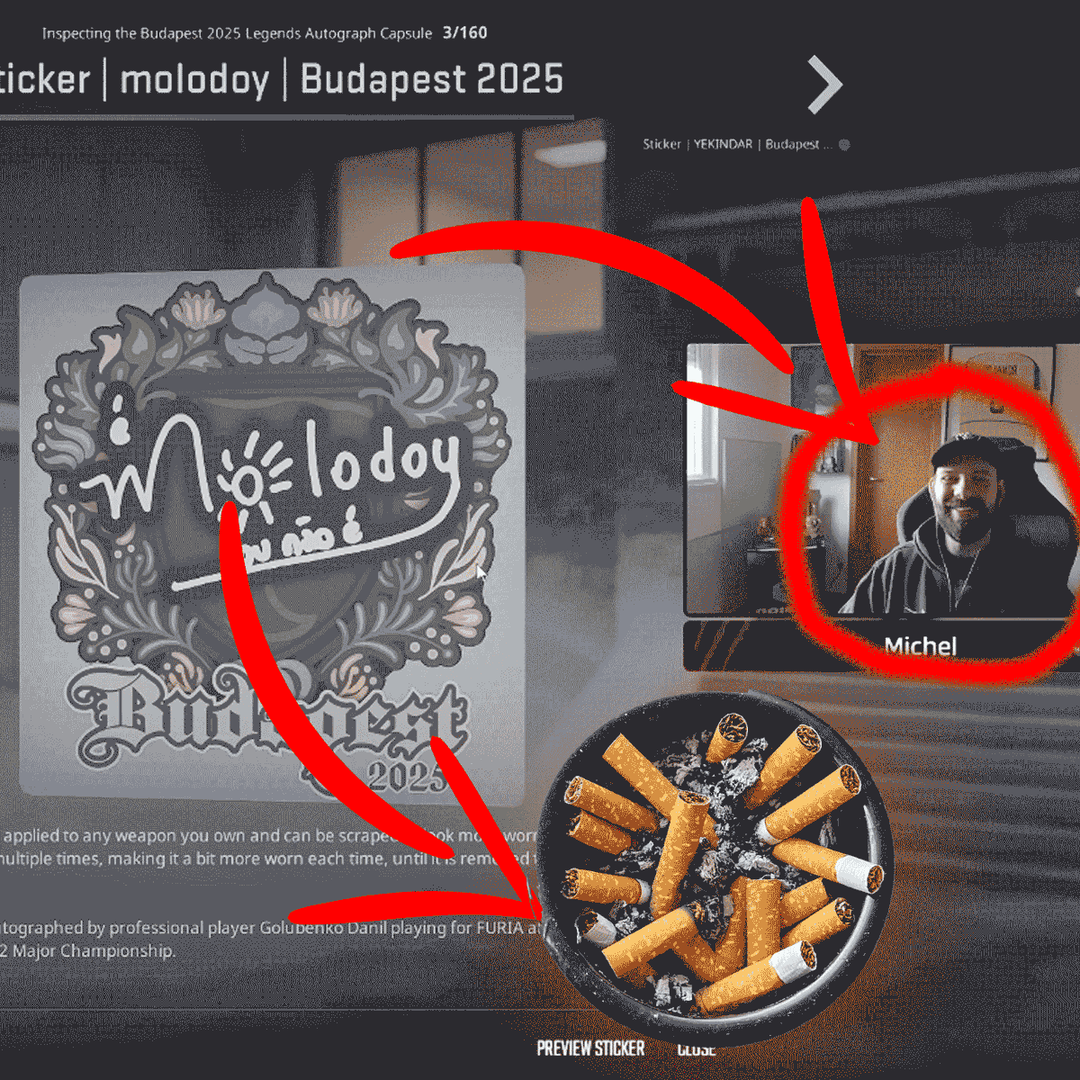 Você Sabia? Você sabia que o Sticker do Molodoy, é uma homenagem ao Michel? No "O", podemos ver um cinzeiro cheio de cigarros como representado na imagem. Parabéns Molodoy 👏👏