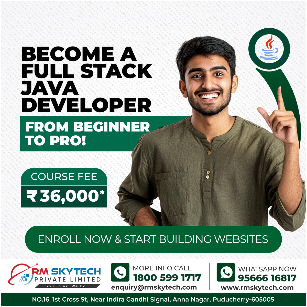RMSkyTech1's tweet image. Tired of coding tutorials that go nowhere? 🤔 Our Full Stack Java Developer Course gives you the complete skill set needed to get hired. Go from beginner to pro with hands-on, expert-led training.

📞 Call 1800 599 1717 or WhatsApp 95666 16817.
#JavaCourse #LearnToCode