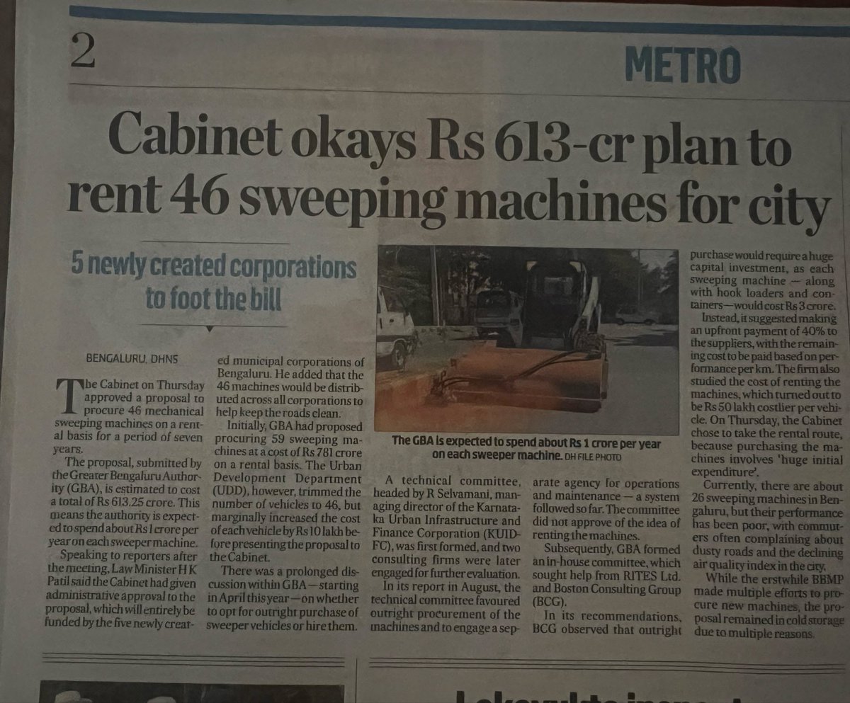 Math doesn’t look good 😢🧐. Whopping 613 Cr for renting 46 sweeping machines? Why? <a href="/GBA_office/">Greater Bengaluru Authority</a> <a href="/GBAChiefComm/">Maheshwar Rao.M, IAS</a> <a href="/DKShivakumar/">DK Shivakumar</a>